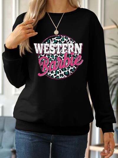 WESTERN BARBIE Round Neck Sweatshirt Black S 