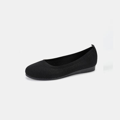 Round Toe Knit Ballet Flats Black 36(US5) 