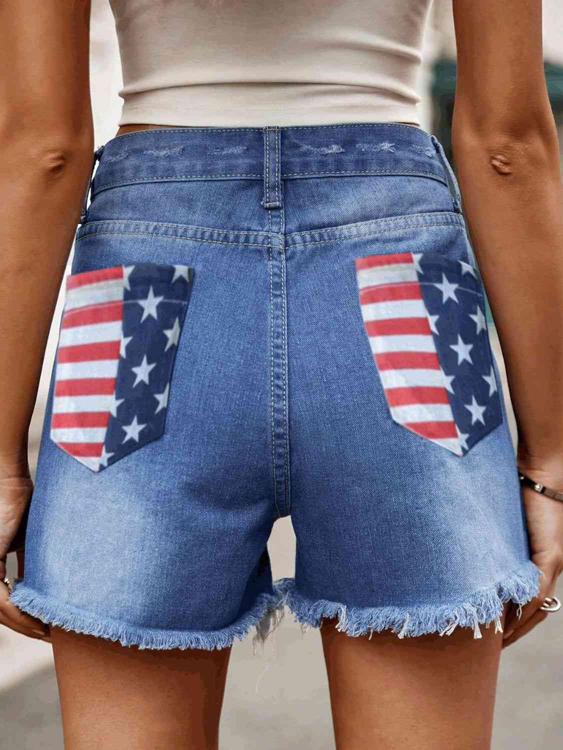 USA Raw Hem Denim Shorts with Pockets Azure S 