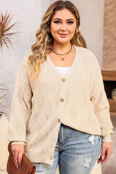 Plus Size Cable-Knit Button Up Sweater   