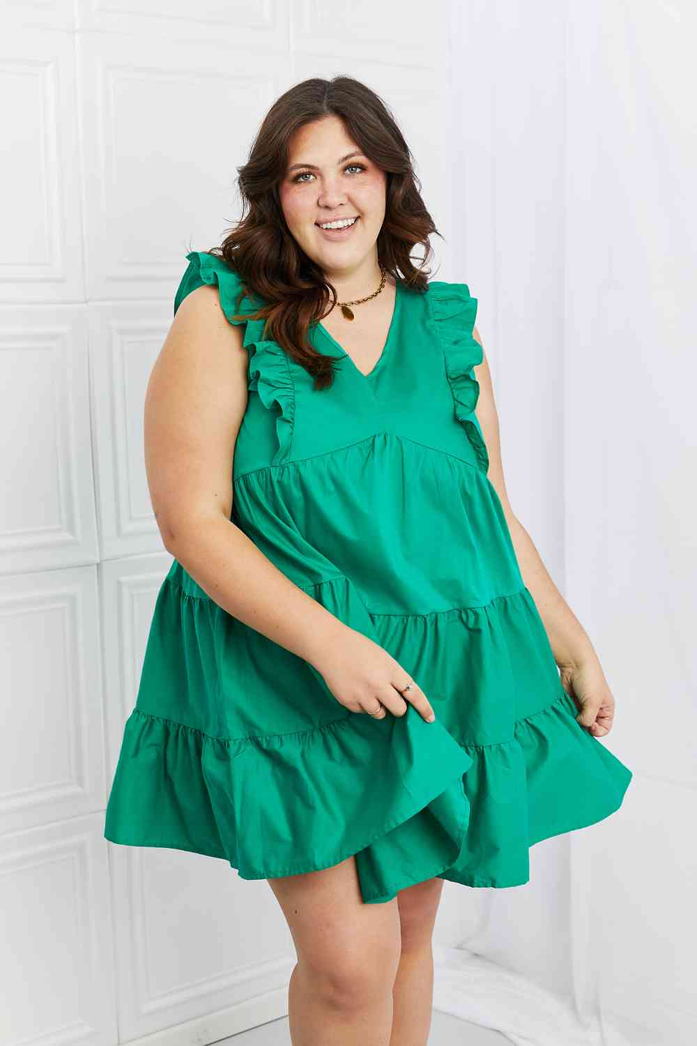 Hailey & Co Play Date Full Size Ruffle Dress Mid Green S 
