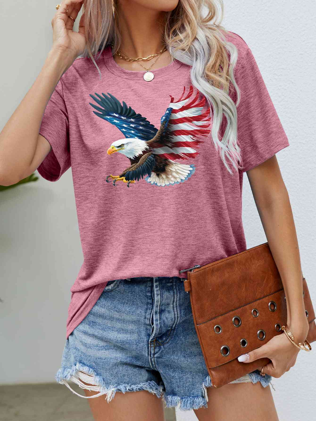 US Flag Eagle Graphic Tee Dusty Pink S 