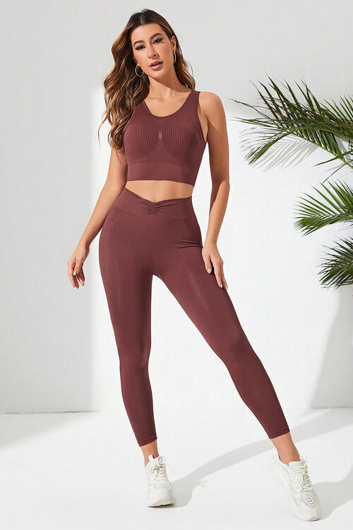 Ribbed Tank and Active Leggings Set Chestnut M 