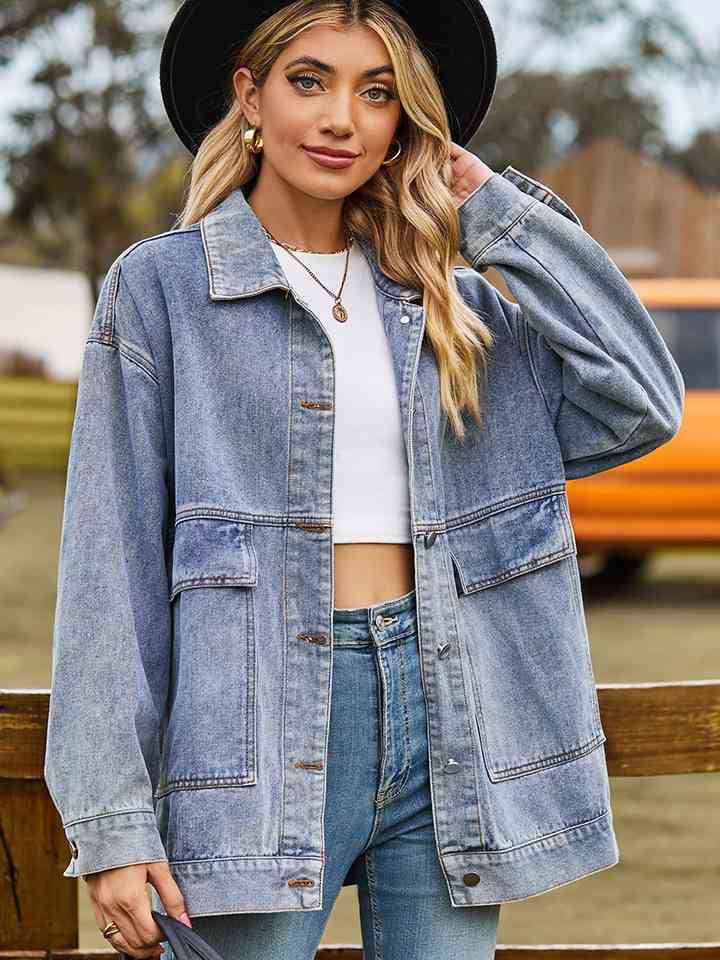 Dropped Shoulder Denim Jacket Light S 