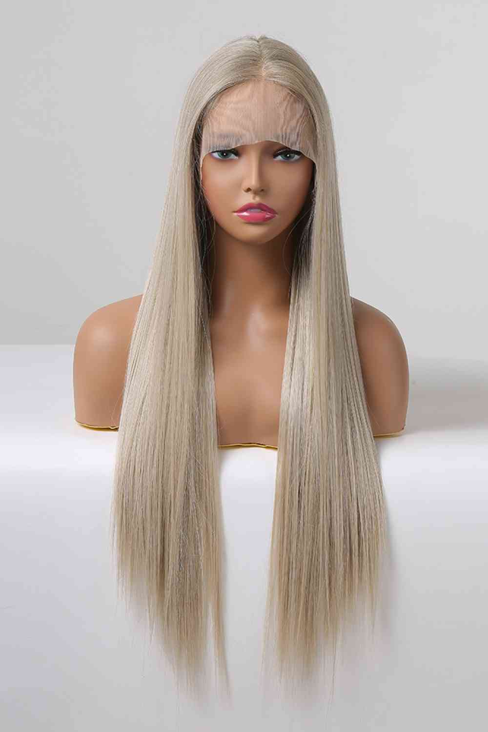13*2" Lace Front Wigs Synthetic Long Straight 27" 150% Density Blonde/Ash Brown Root One Size 