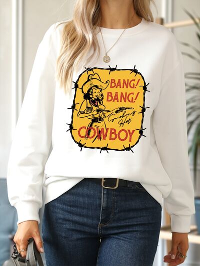 Cowboy Graphic Round Neck Sweatshirt White S 