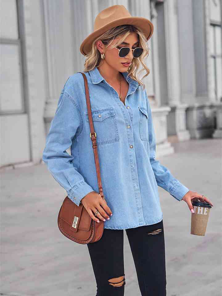 Long Sleeve Denim Shirt Jacket   