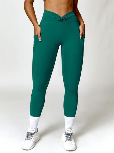 Twisted High Waist Active Pants with Pockets   