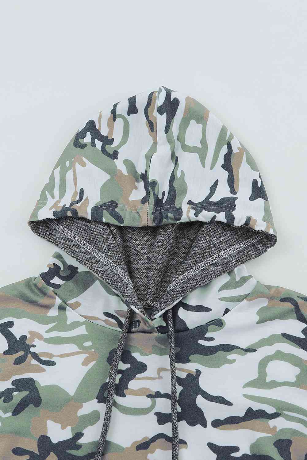 Camouflage Sequin Drawstring Hoodie   
