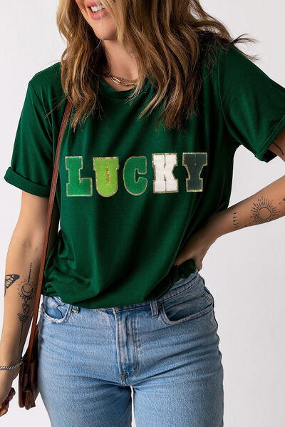 St. Patrick's Day LUCKY Round Neck Short Sleeve T-Shirt   