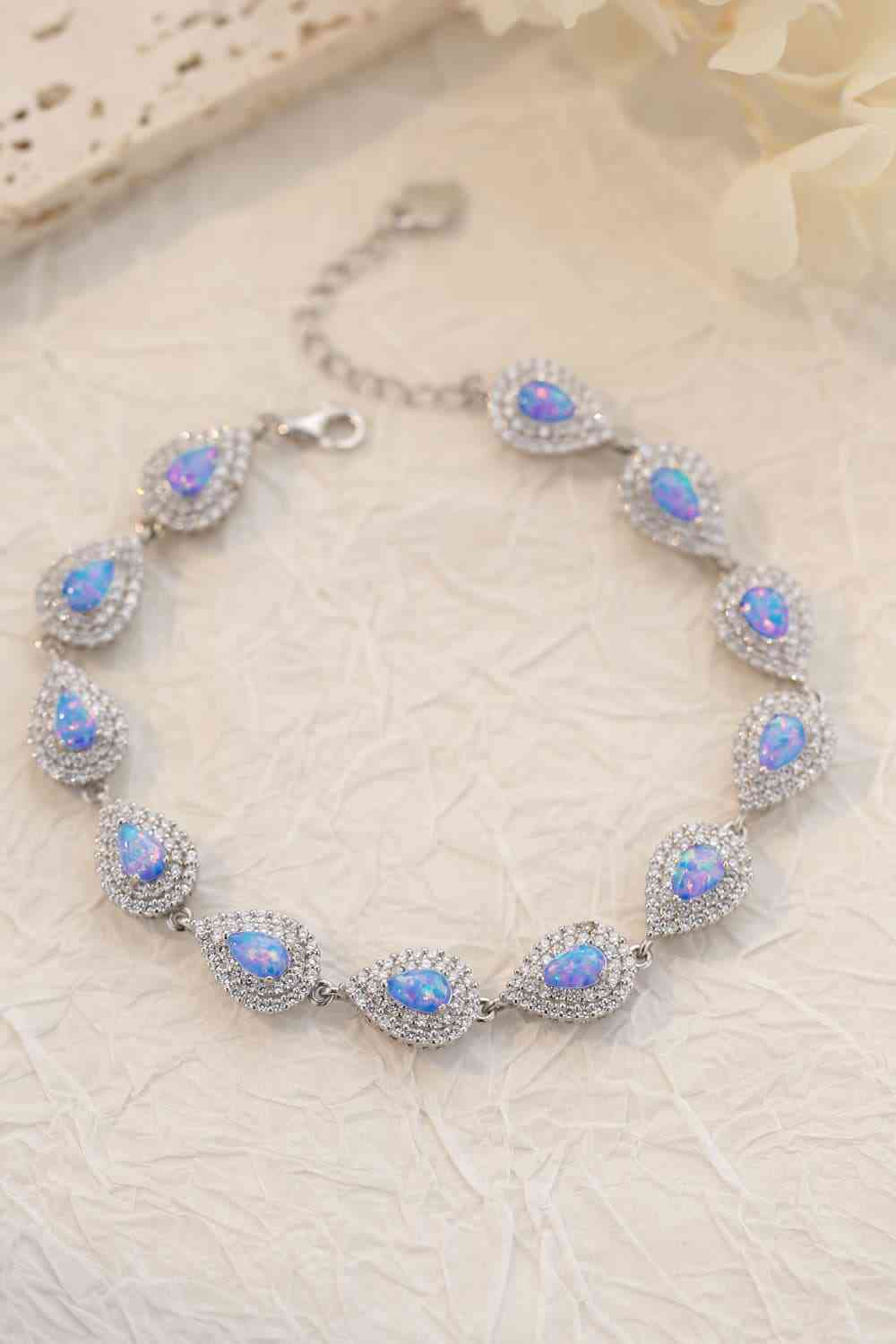 925 Sterling Silver Opal Bracelet Sky Blue One Size 