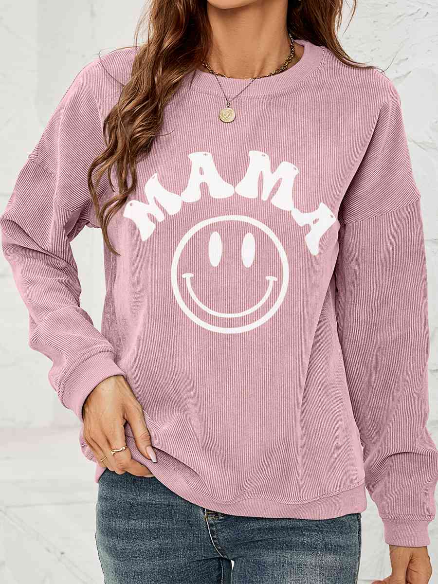 Round Neck Long Sleeve MAMA Graphic Sweatshirt   