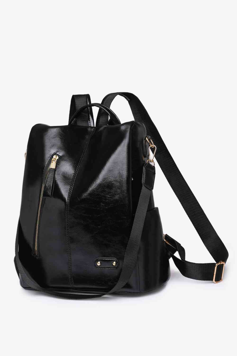 Zipper Pocket Backpack Black One Size 