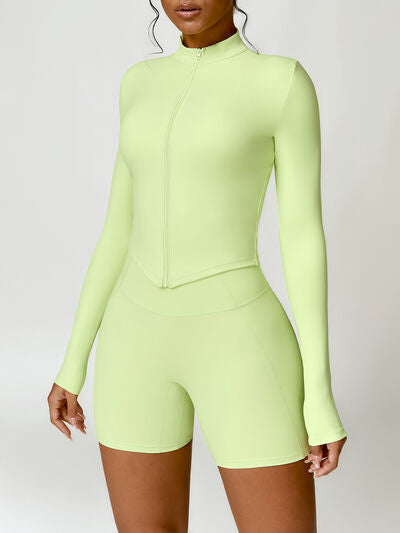 Zip Up Mock Neck Long Sleeve Active Outerwear Lime S 