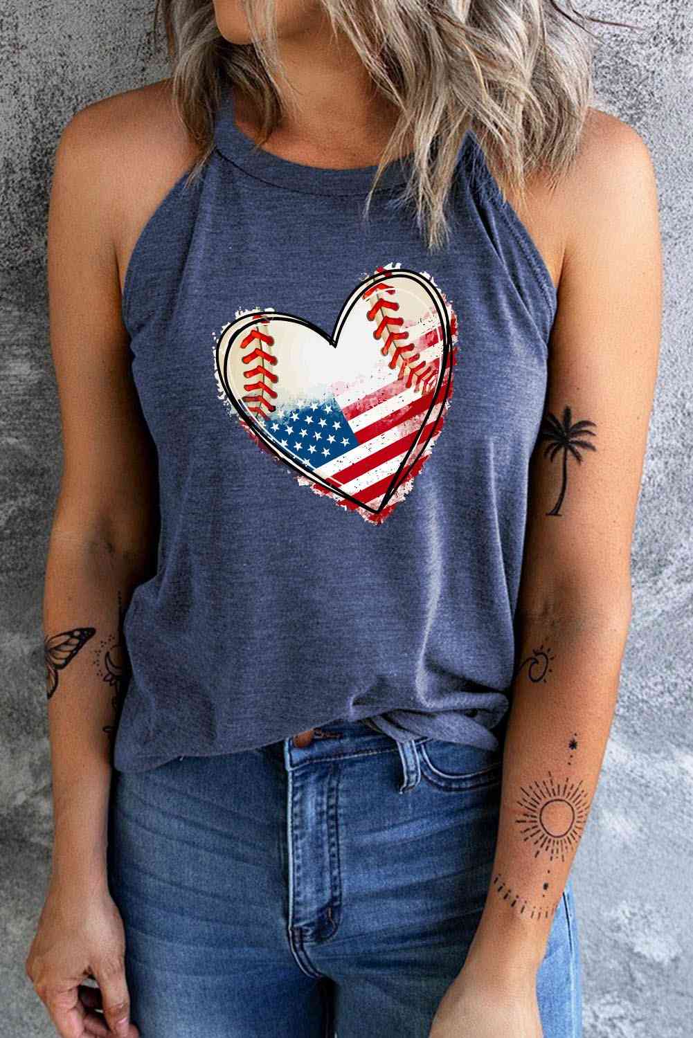 US Flag Heart Graphic Tank   