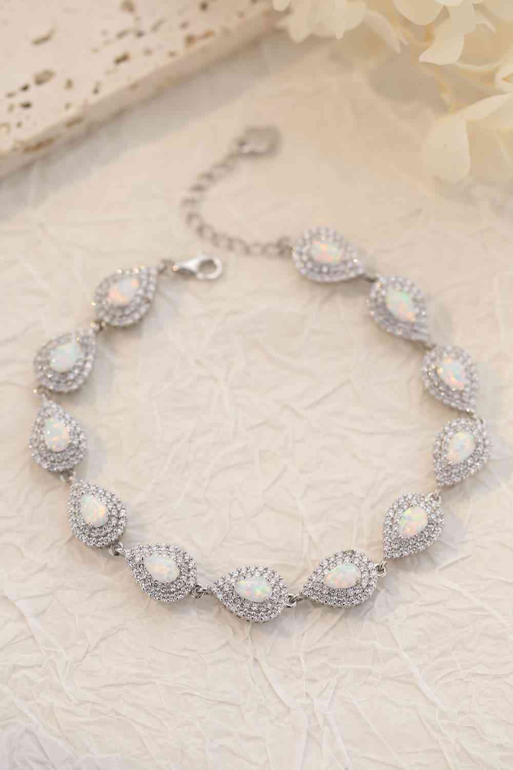 925 Sterling Silver Opal Bracelet White One Size 