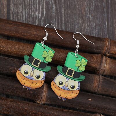 St. Patrick's Day Owl Acrylic Dangle Earrings Mid Green One Size 