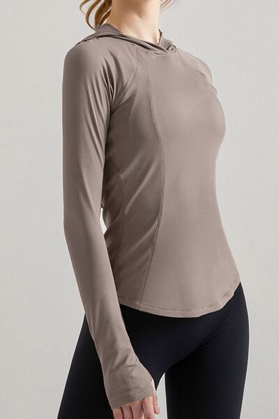 Hooded Long Sleeve Active T-Shirt Mocha S 