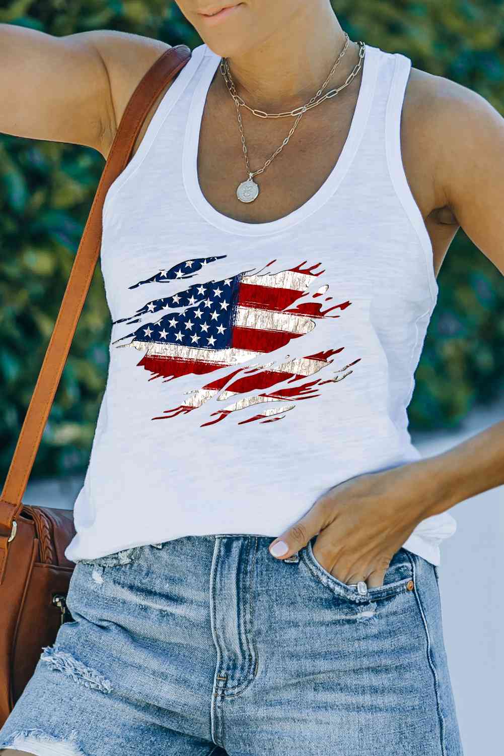 US Flag Graphic Racerback Tank White S 