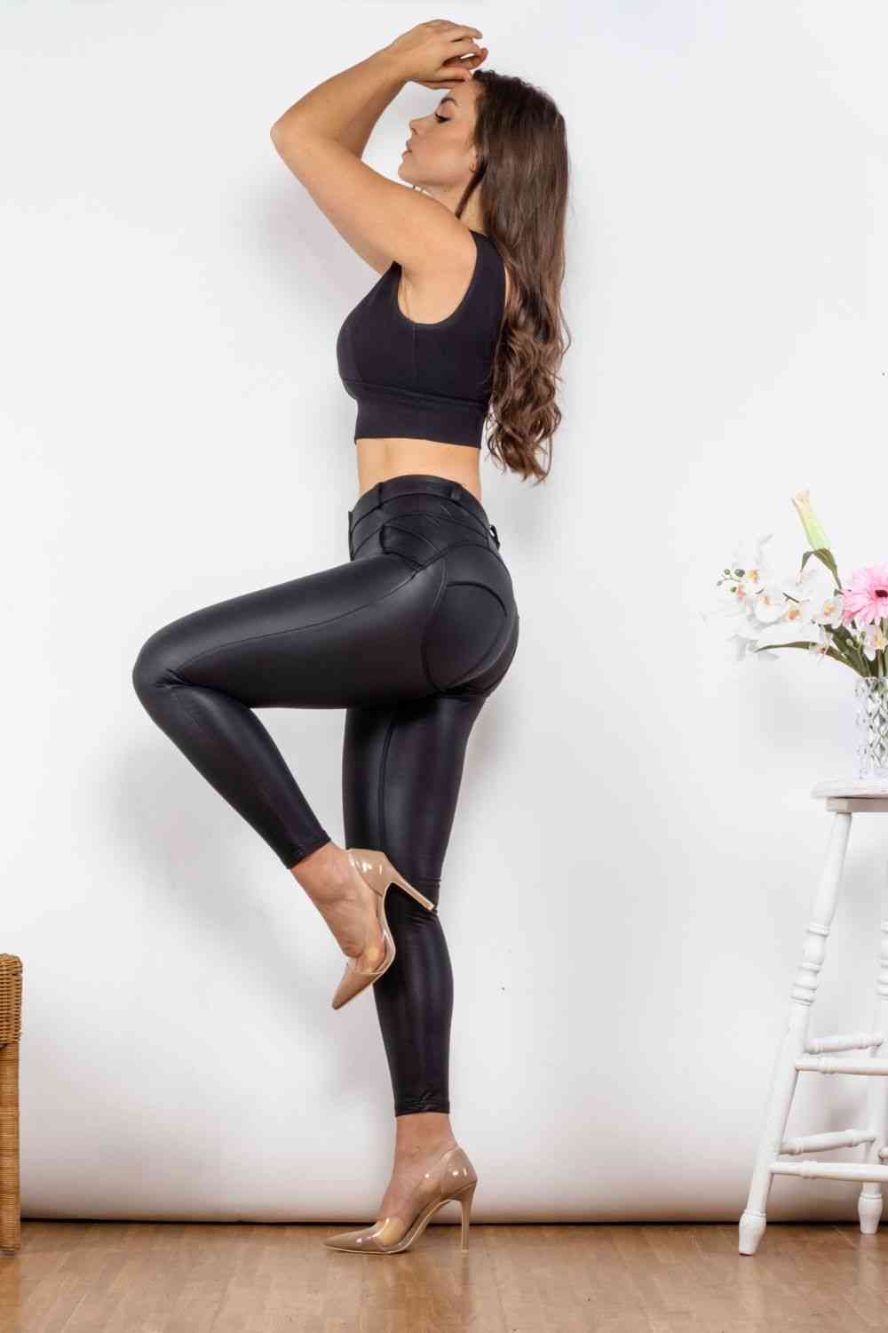 Full Size PU Leather Buttoned Leggings   