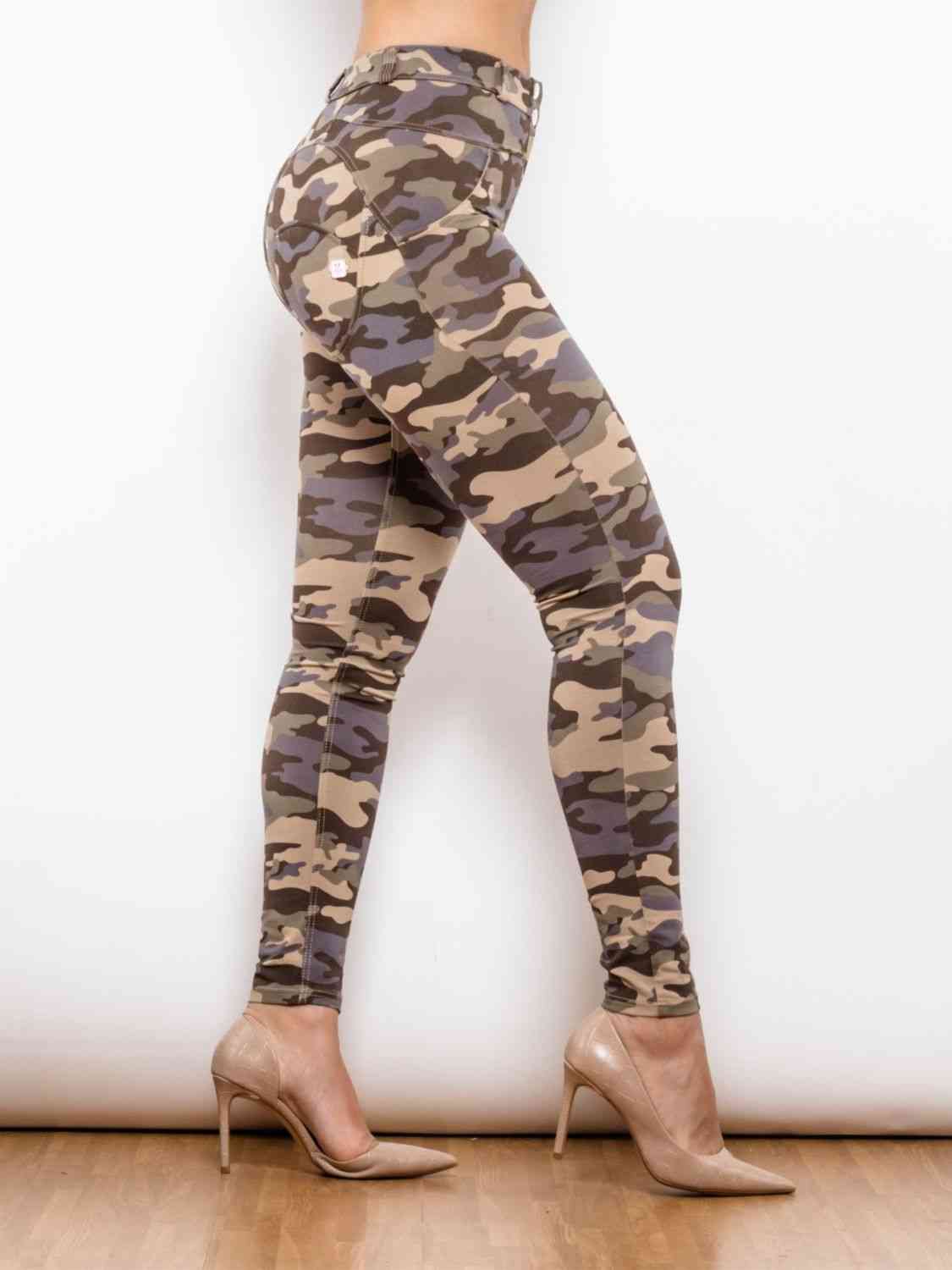 Full Size Camouflage Buttoned Leggings   