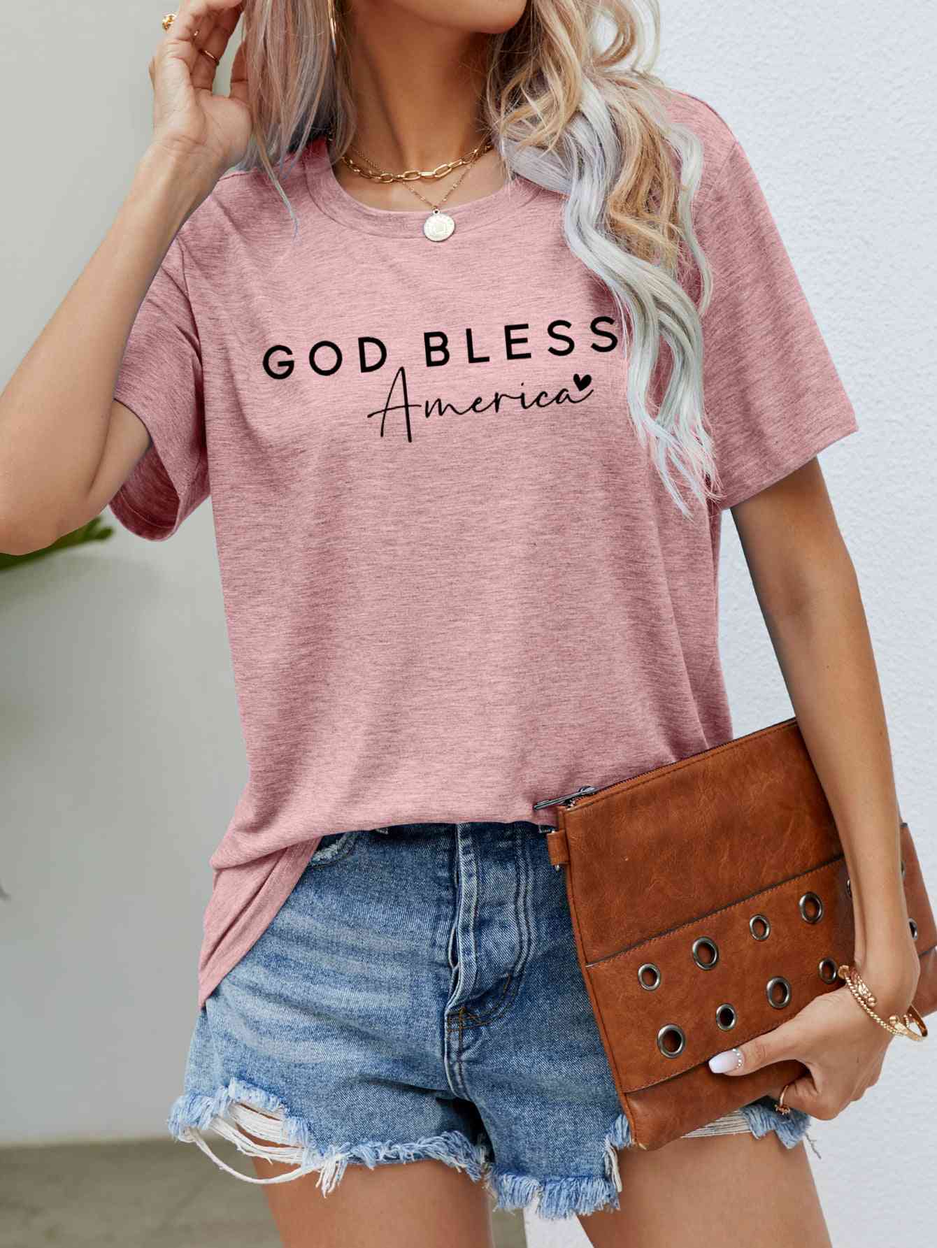 GOD BLESS AMERICA Graphic Short Sleeve Tee Blush Pink S 