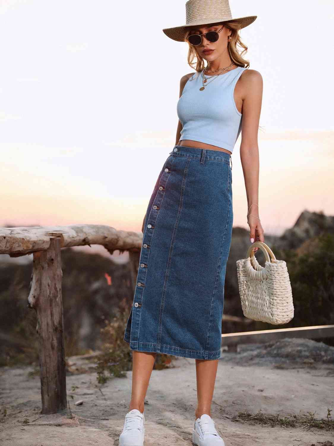 Button Down Denim Skirt   