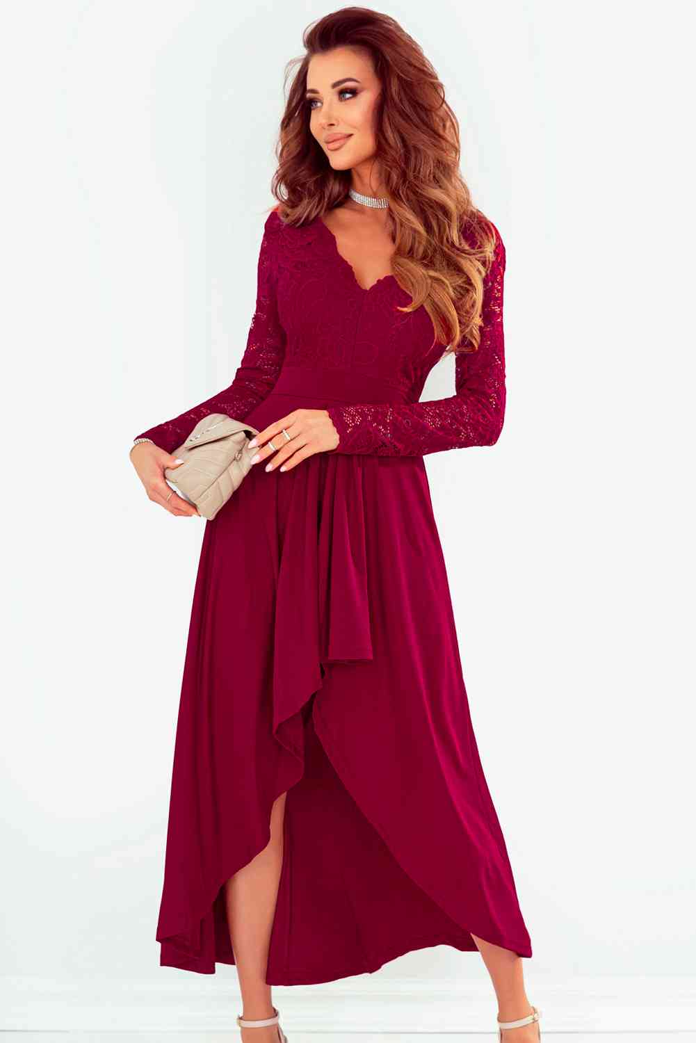 Lace High-Low V-Neck Dress   