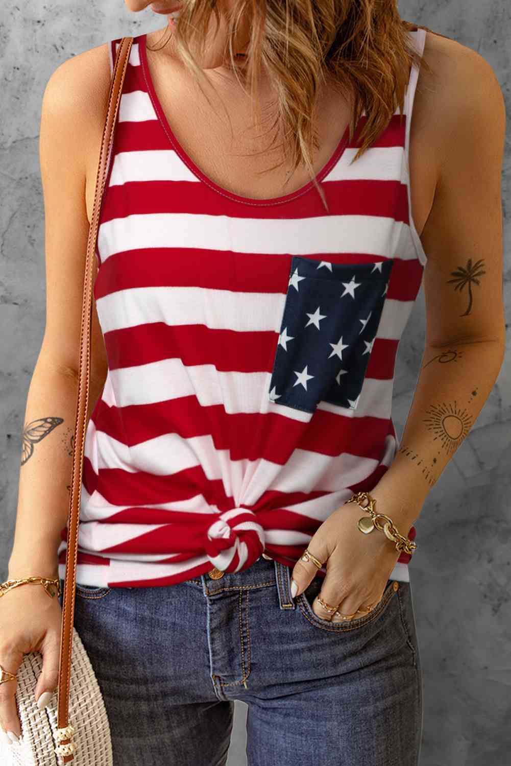 Star and Stripe Scoop Neck Tank White S 
