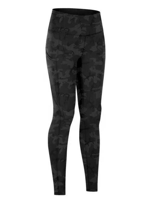 Wide Waistband Sports Leggings Black Camouflage S 