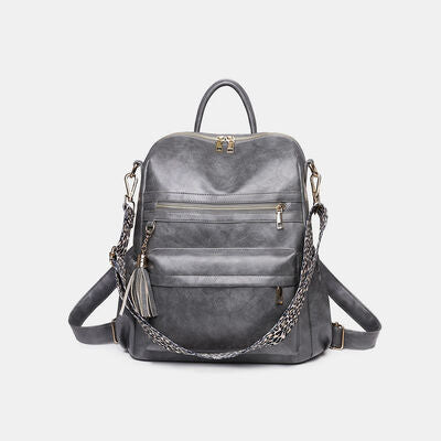 PU Leather Convertible Backpack Charcoal One Size 