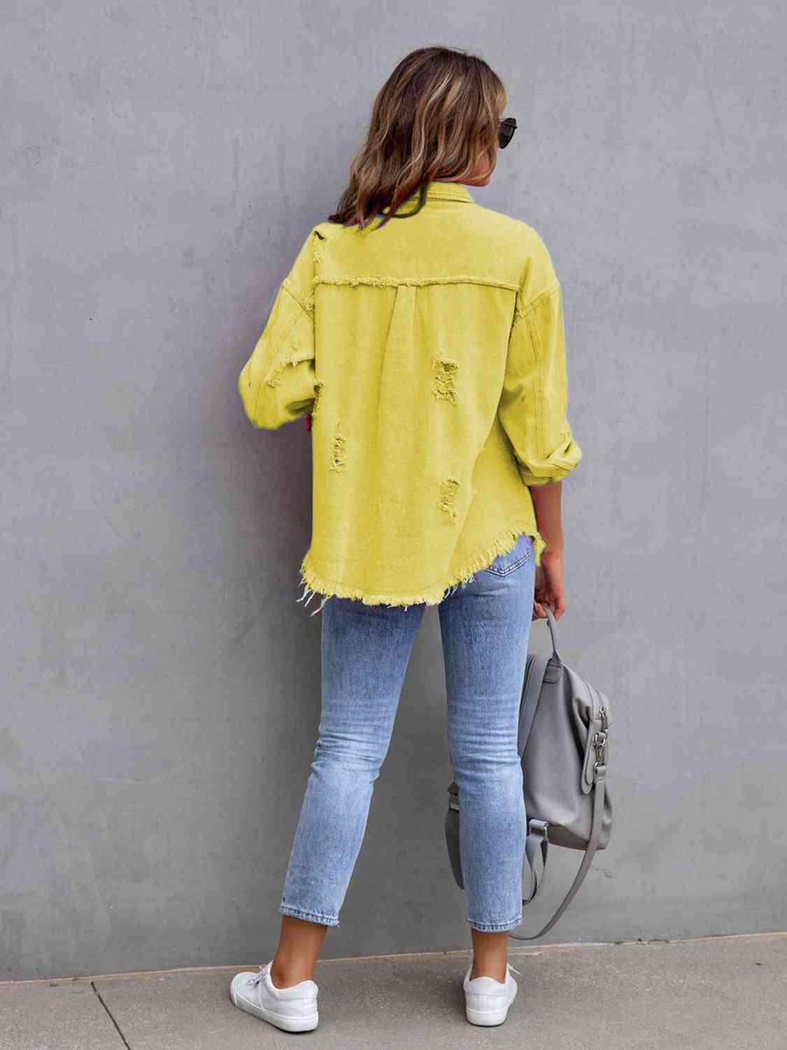 Distressed Drop Shoulder Denim Jacket   