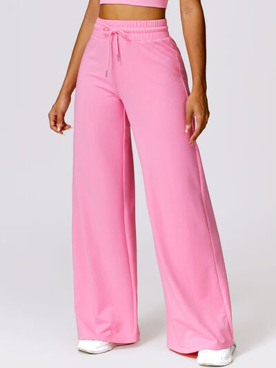Drawstring High Waist Active Pants Blush Pink S 