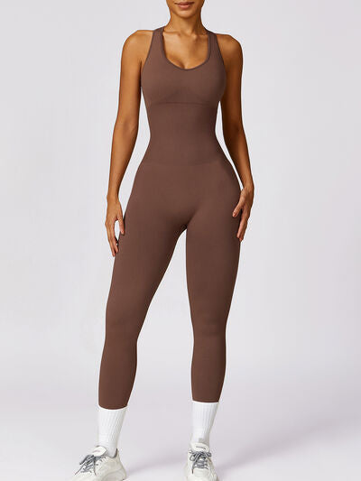 Cutout Racerback Active Jumpsuit Chestnut S 