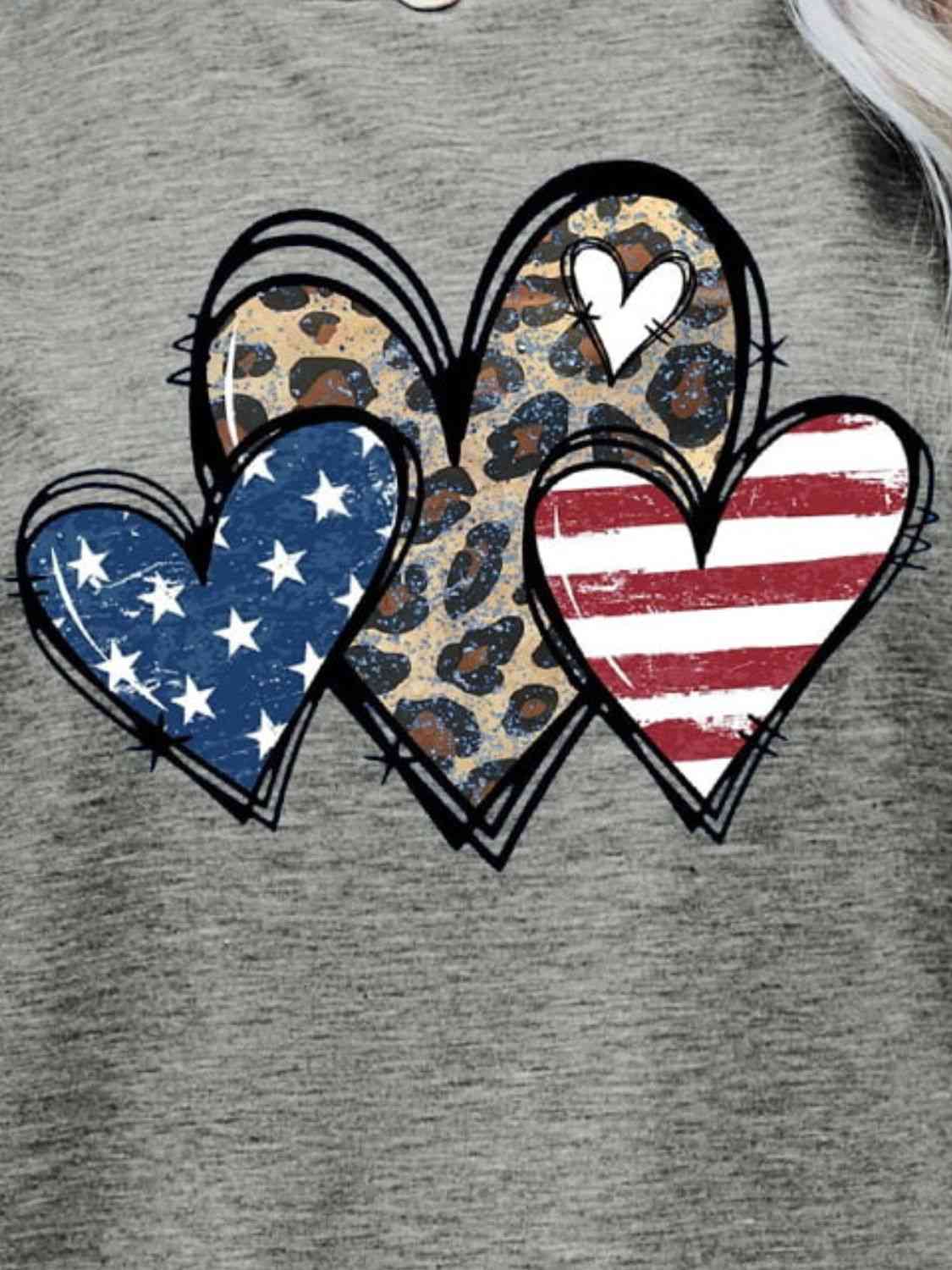 US Flag Leopard Heart Graphic Tee   