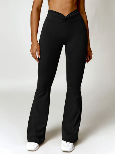 Twisted High Waist Active Pants with Pockets Black S 