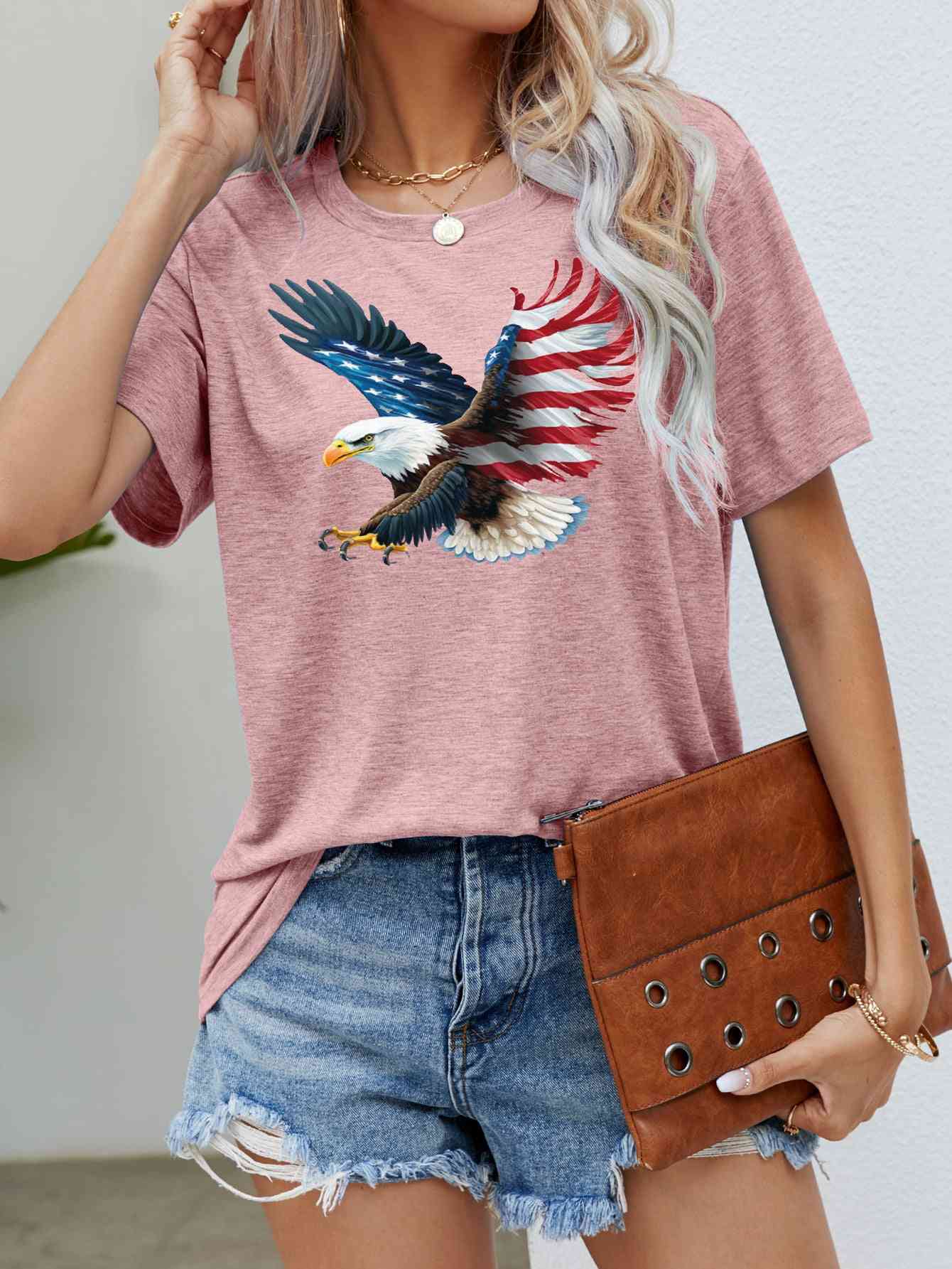 US Flag Eagle Graphic Tee Blush Pink S 