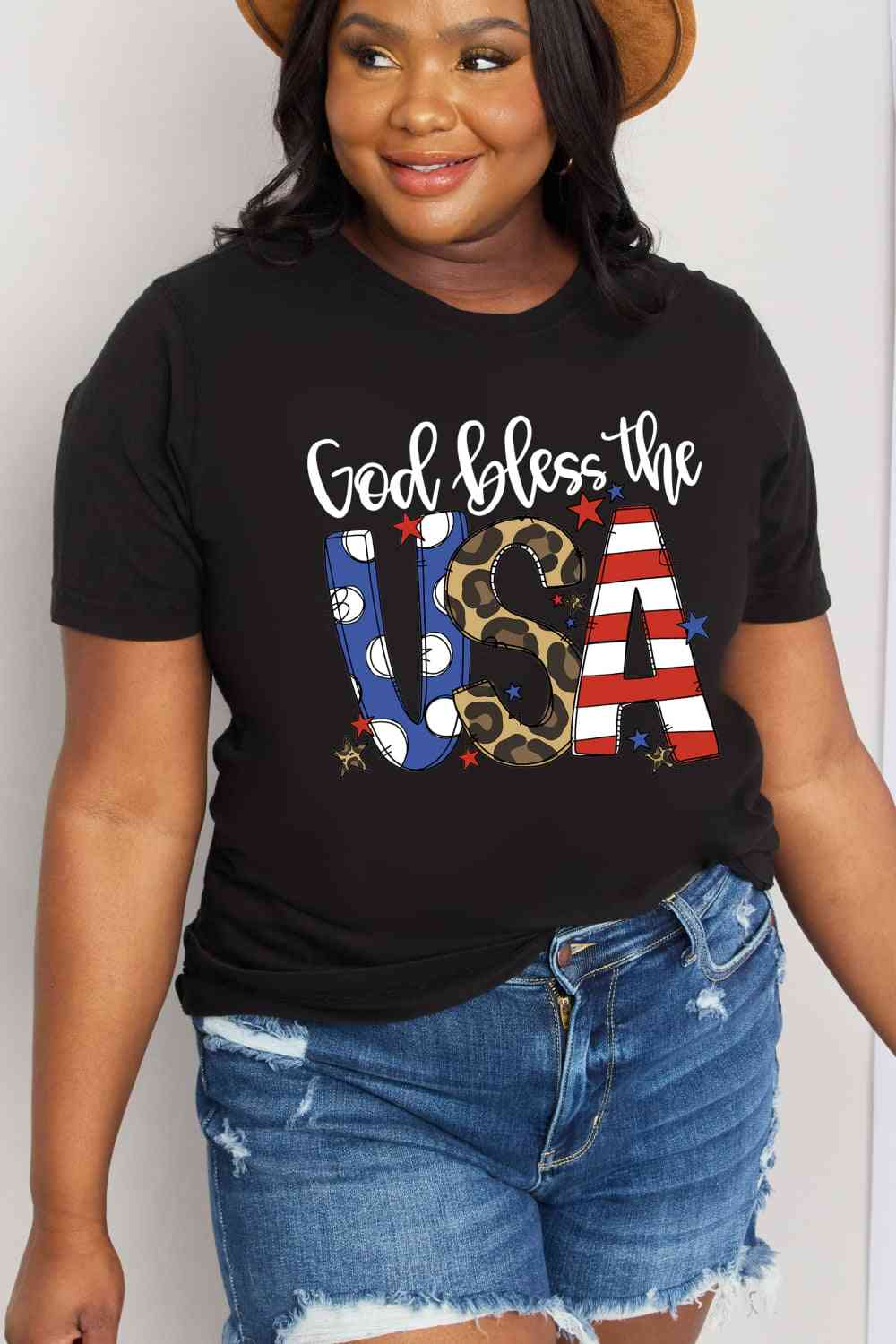 Simply Love Full Size GOD BLESS THE USA Graphic Cotton Tee Black S 