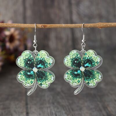 Lucky Clover Acrylic Dangle Earrings Green One Size 