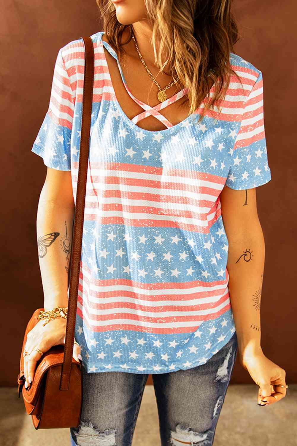 Stars and Stripes Crisscross Tee Multicolor S 