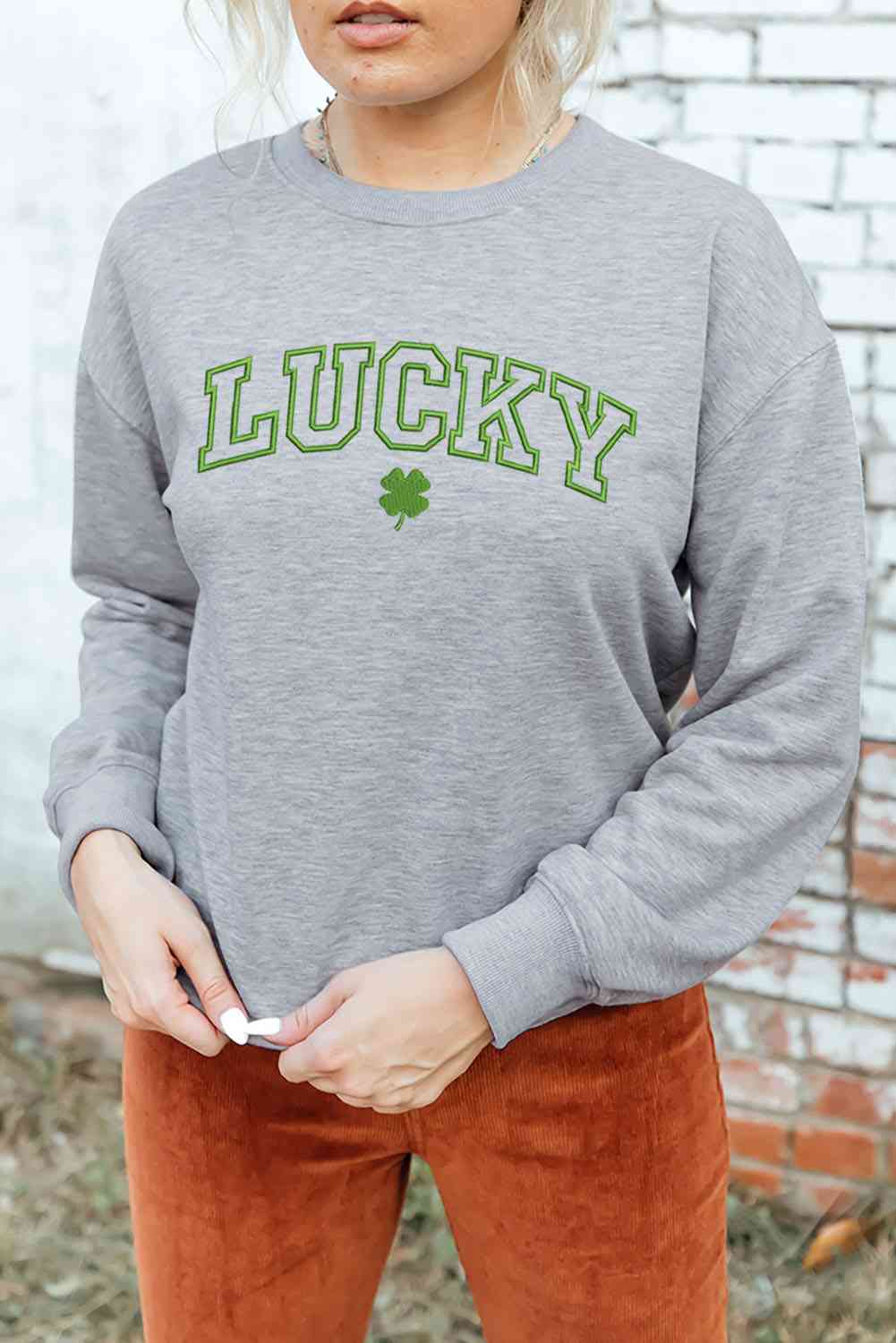 LUCKY Dropped Shoulder Sweatshirt Mid Gray S 