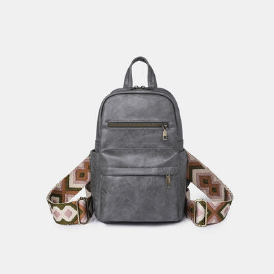 Medium PU Leather Backpack Charcoal One Size 