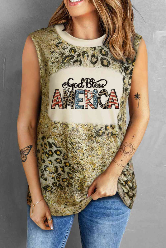 GOD BLESS AMERICA Graphic Leopard Tank Leopard S 