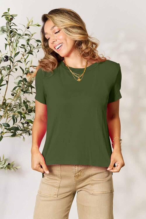 Basic Bae Full Size Round Neck Short Sleeve T-Shirt Moss S 