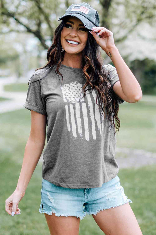 US Flag Graphic Cuffed Sleeve Tee   