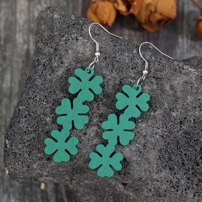 Lucky Clover Wooden Dangle Earrings Teal One Size 