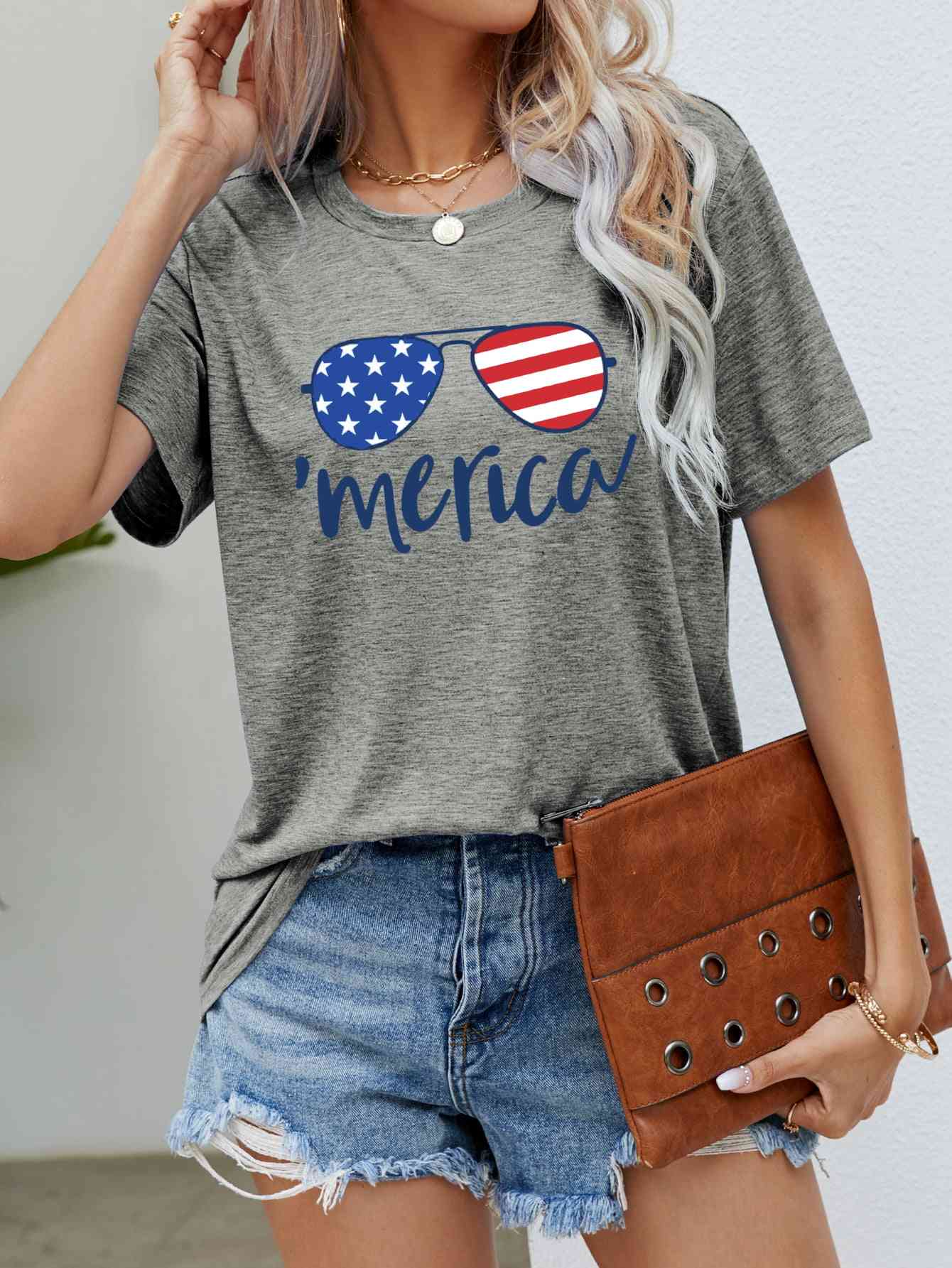 US Flag Glasses Graphic Tee Mid Gray S 
