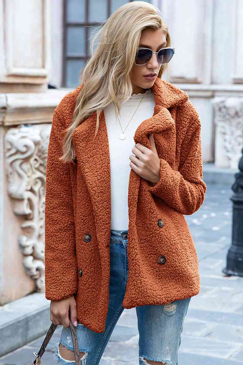 Full Size Lapel Collar Sherpa Coat   