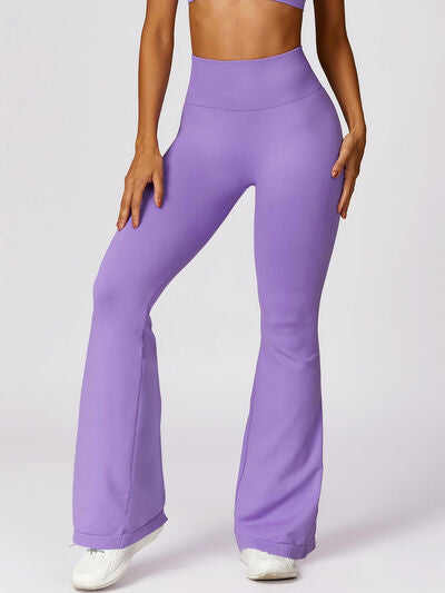 Wide Waistband High Waist Bootcut Pants Lavender S 