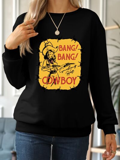 Cowboy Graphic Round Neck Sweatshirt Black S 